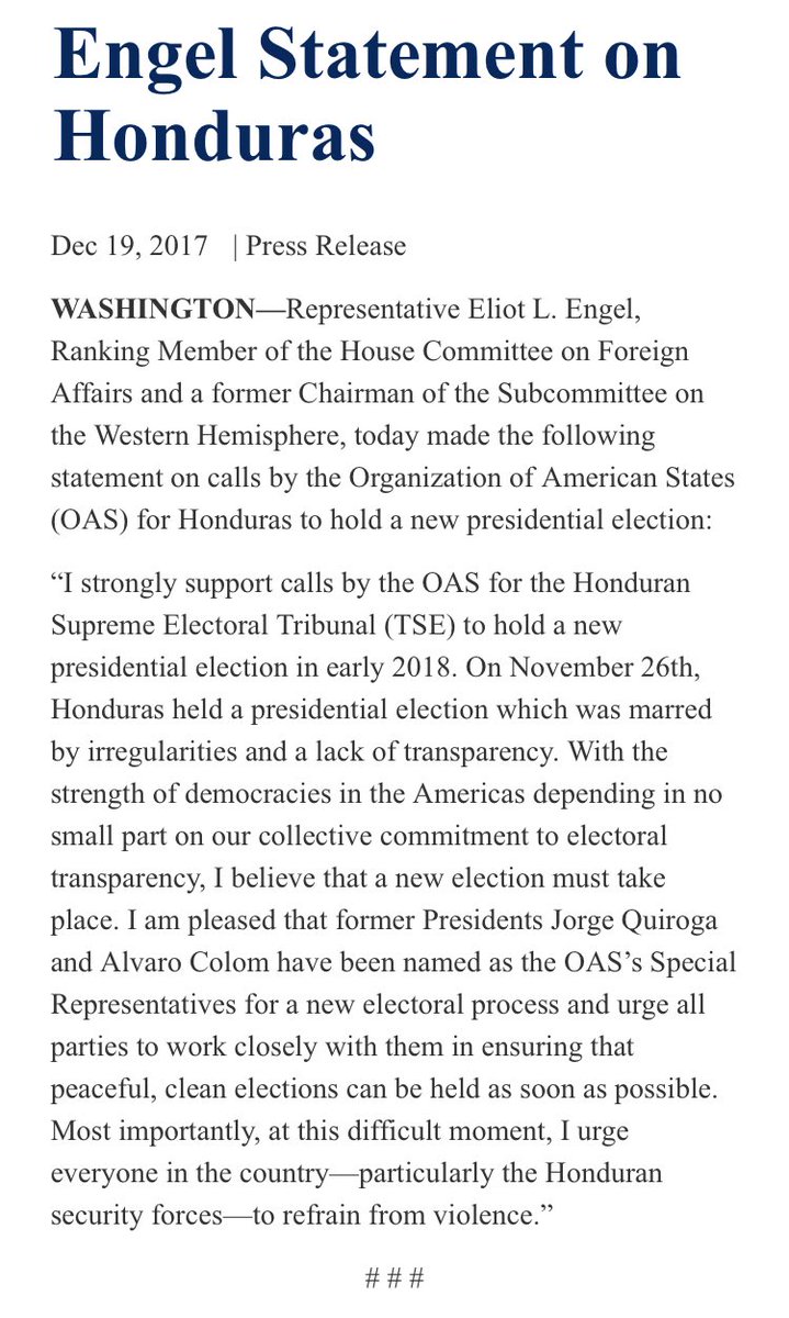 .<a href="/RepEliotEngel/">Eliot Engel</a> statement on <a href="/OAS_official/">OAS</a> calls for a new presidential election in #Honduras:
democrats-foreignaffairs.house.gov/news/press-rel…