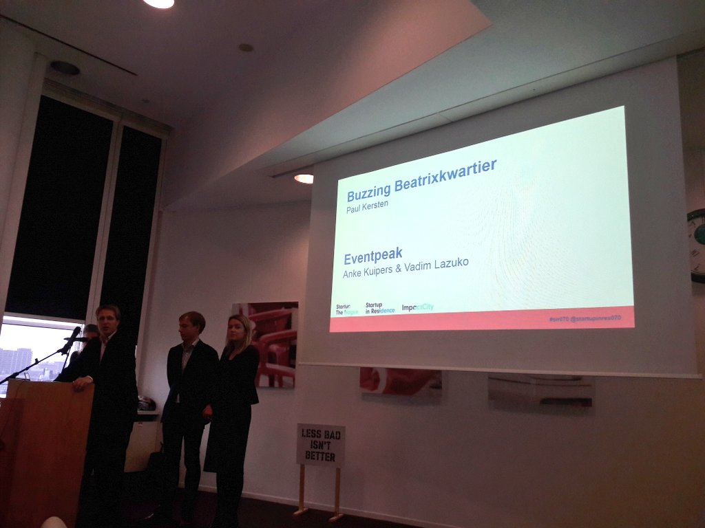 SiRintergov's tweet photo. How do we make more buzz in the beatrixkwartier.Eventpeak pitching at #demoday @AnkeKuipers @WStartupFactory https://t.co/de0h9vn20N