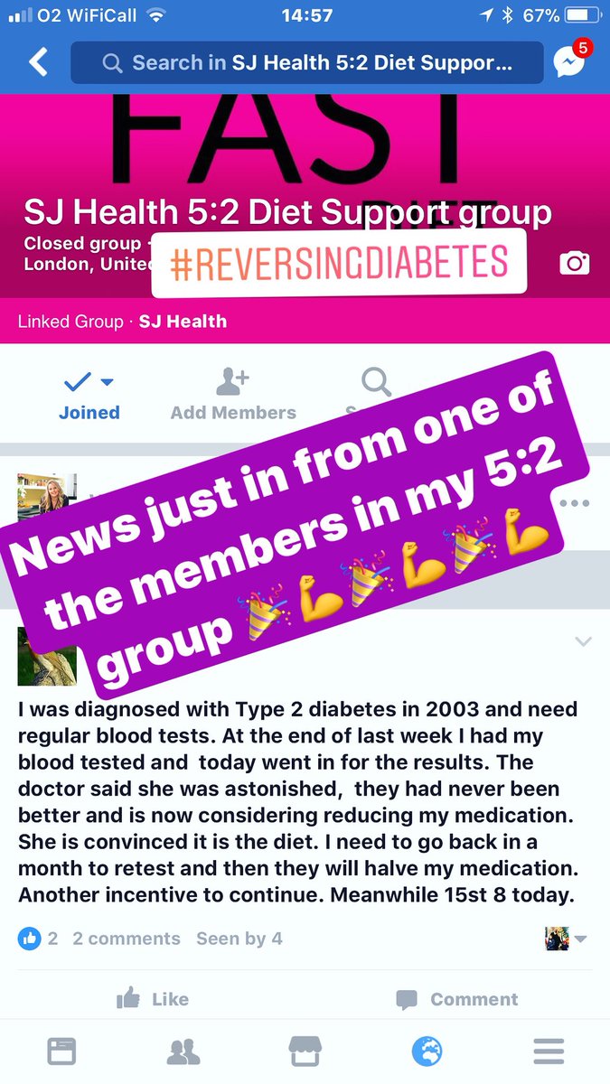 Sjhealth1's tweet photo. Thrilled that 1 of my #fivetwodiet members has #reversediabetes &amp; halved his medication through #intermittenfasting 💪🙏👏 so proud 🙌👌🏻🌟 https://t.co/78xAyxnEFx