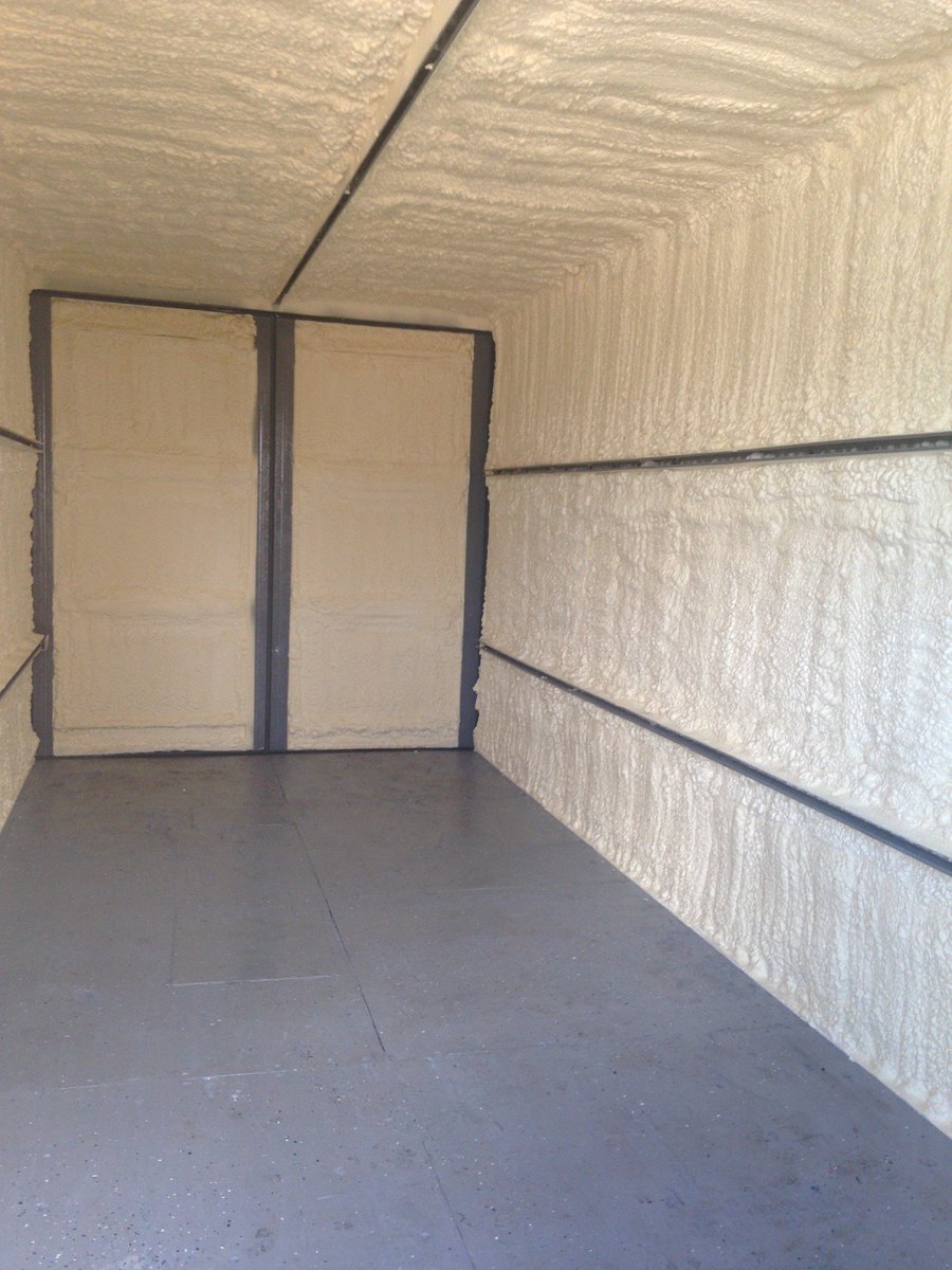 Conex Shipping Container with <a href="/icynene/">Icynene</a> #proseal foam for a comfy work trailer or office space.
