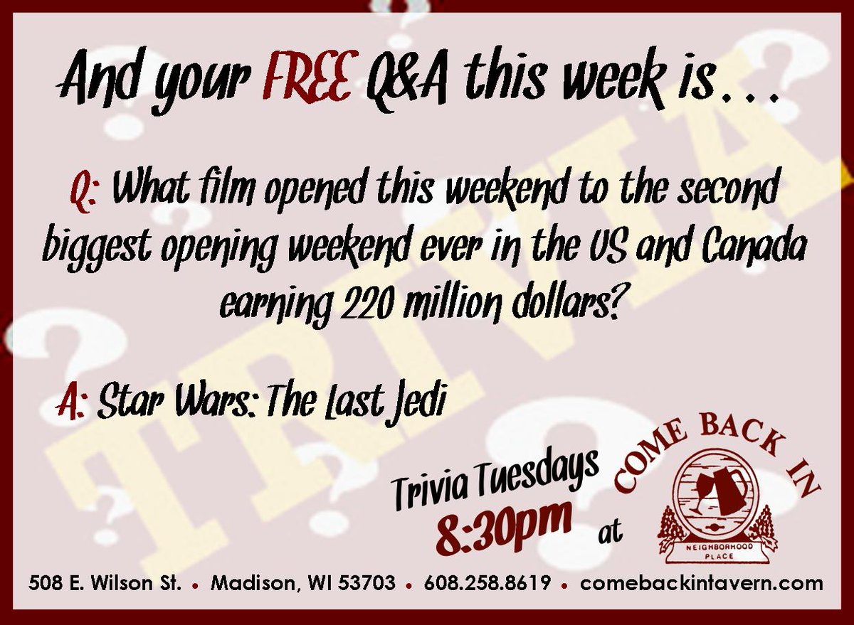 Tuesday Trivia kicks off tonight at 8:30pm, right after the <a href="/MyTWheelHouse/">WheelHouse</a> Ugly Sweater $\&amp; Holiday Party next door at <a href="/EssenMadison/">Essen Haus Madison</a>. Gather your fellow trivia enthusiasts and brush up on holiday songs and Christmas facts before the fun starts.