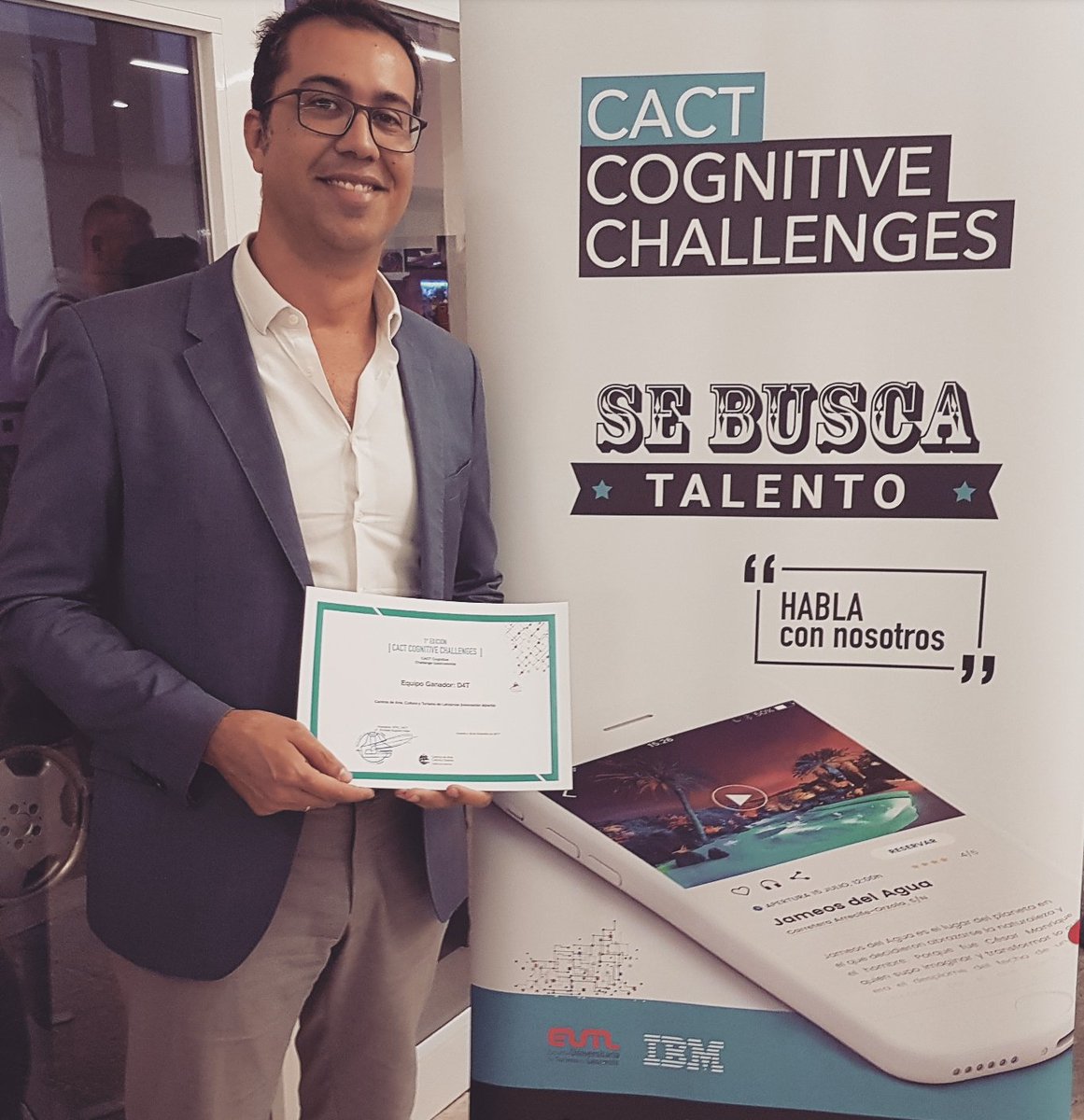 Nicolas_SuarezR's tweet photo. El equipo #Data4Tourism ha obtenido el 1er premio de #CACTCOGNITIVECHALLENGES para el #chatbot de #Gastronomía. Gracias a @cactlanzarote e @IBMWatson por permitirnos participar en esta iniciativa de #Innovación en #Turismo. Siguiente reto...puesta en producción.  #Lanzarote https://t.co/MdmzrQtdwh
