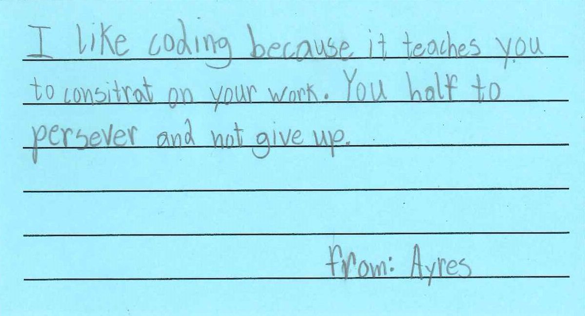 InfyFoundation's tweet photo. Notes from Mrs. Wagy's 4th grade class at @stjamestxk on why they like coding and the #HourofCode π. Thank you! #CSforTX
Reminds us why we all do what we do. #CSforAll https://t.co/SRcFEPBPCG