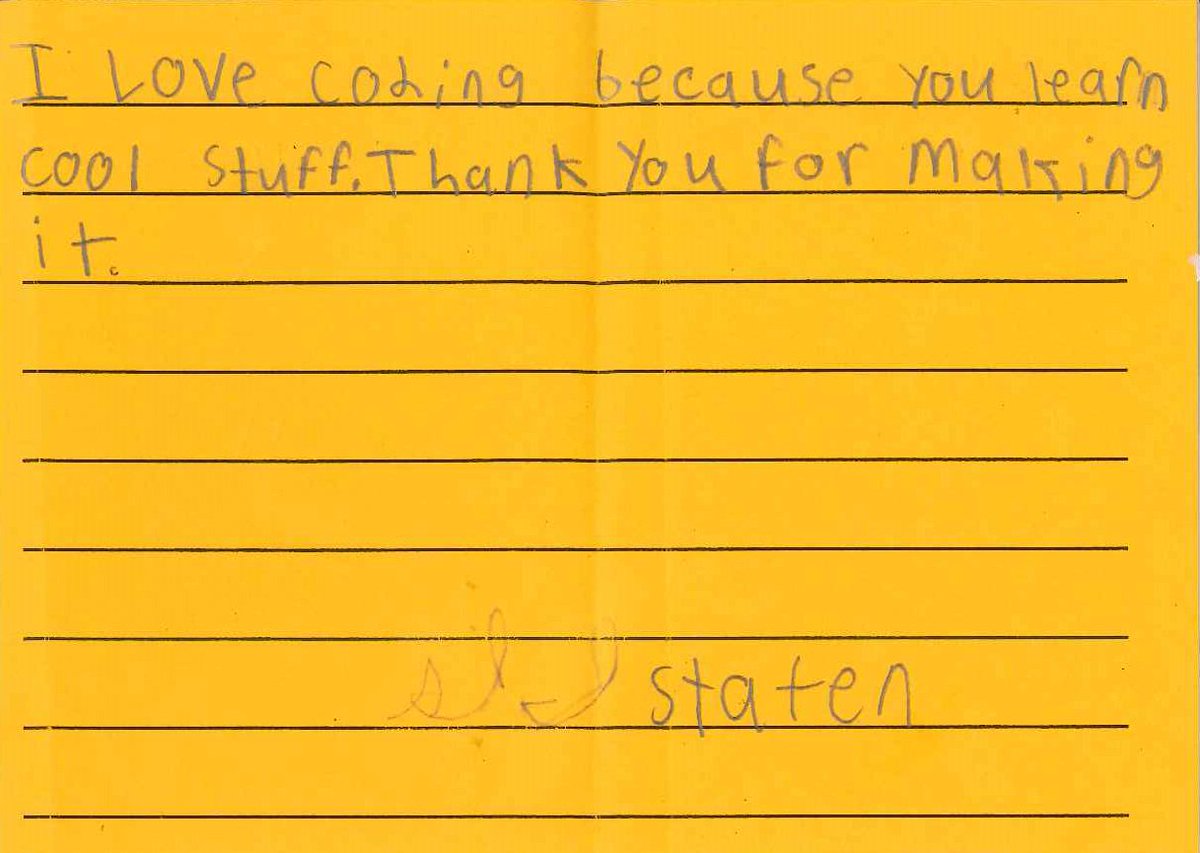 InfyFoundation's tweet photo. Notes from Mrs. Wagy's 4th grade class at @stjamestxk on why they like coding and the #HourofCode π. Thank you! #CSforTX
Reminds us why we all do what we do. #CSforAll https://t.co/SRcFEPBPCG