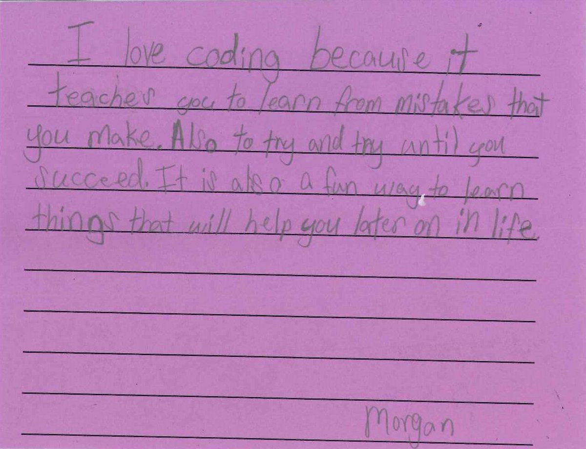 InfyFoundation's tweet photo. Notes from Mrs. Wagy's 4th grade class at @stjamestxk on why they like coding and the #HourofCode π. Thank you! #CSforTX
Reminds us why we all do what we do. #CSforAll https://t.co/SRcFEPBPCG
