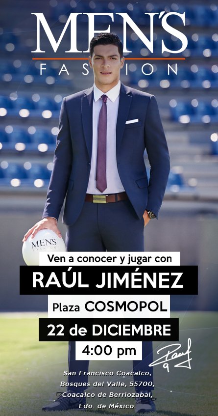 MensFashion_MX's tweet photo. Mens Fashion te invita a disfrutar de una cascarita con @Raul_Jimenez9 , este viernes 22 en Plaza Cosmopol a las 4:00 pm.
Convive con tu jugador favorito y ¡vive la experiencia #MensFahionRJ9 a lo grande! #RaúlJiménez #RJ9 #Lmental #TechnoStretch
¡No te lo puedes perder! https://t.co/zwFVrtFMRD