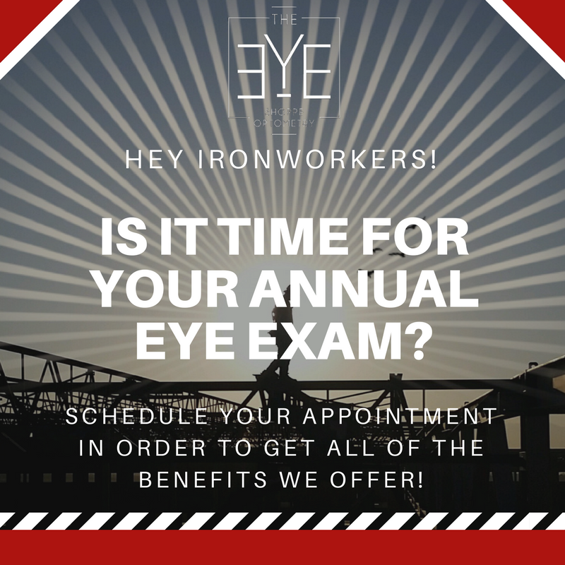 theeyeshoppe's tweet photo. Hey Local 433 and Local 416 Ironworkers! Is it time for your annual eye exam? Make sure you schedule an appointment to get all of the benefits we offer! #local416 #local433 #ironworkers https://t.co/UqfObykSFX