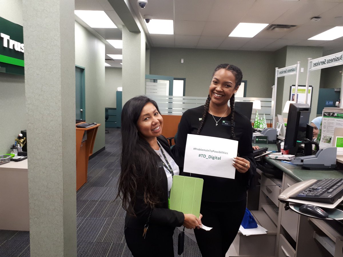 JessLHamblin's tweet photo. #WeTheNorthfield Sourida and Nicole just helped our customer to be able to bank how they want when they want with the mobile app!#ImDigitalReady @baileyjhill @RyanBennett_TD @DanijelaDoslo @NelsonAraujo_TD @trudy_nagy https://t.co/69BdvD4DEe