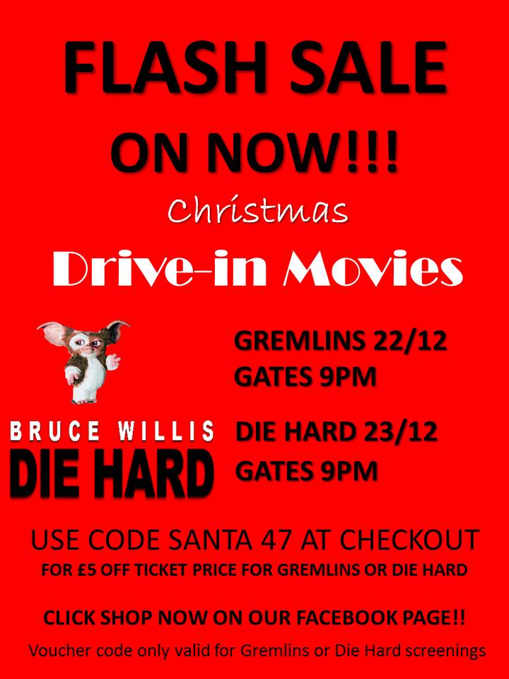 motioninmotion's tweet photo. FLASH #SALE!! USE VOUCHER CODE SANTA 47 FOR £5 OFF TICKETS FOR #GREMLINS OR #DieHard HARD THIS WEEK at the Drive-in Movies!! #loughborough
To buy tickets click this link https://t.co/dnDVEeOncC
 &amp; use the code at the checkout 😁😁🎄🎄🎄 https://t.co/y1yUiZPMII