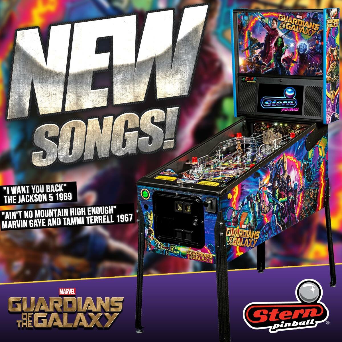 sternpinball's tweet image. Upcoming GOTG code update, you will find "I want you back" by the Jackson 5 1969 and "Ain't No Mountain High Enough" by Marvin Gaye and Tammi Terrell 1967! 

First time the King of Pop or Marvin Gaye have ever been in a full production pinball machine in any form!