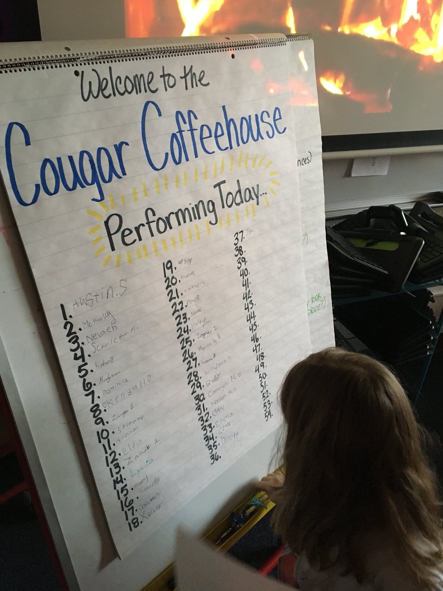 The Cougar Coffeehouse is OPEN today for our writer’s celebration! Now serving hot chocolate and opinion essays! ☕️☕️☕️ #lwpawpride @LWPawPride #thirdgradewriters #writerscelebration