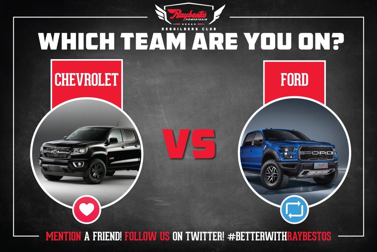 RaybestosRBClub's tweet photo. Which Side are YOU on: Chevy vs Ford
Like for Chevy and Share for Ford. Tag your friends!

#TheBattleHasBegun #CarBattles #PickYourSide #BetterwithRaybestos #raybestospower #raybestospowertrain #chevy #ford #RaybestosRBClub https://t.co/7MIpAR63o3