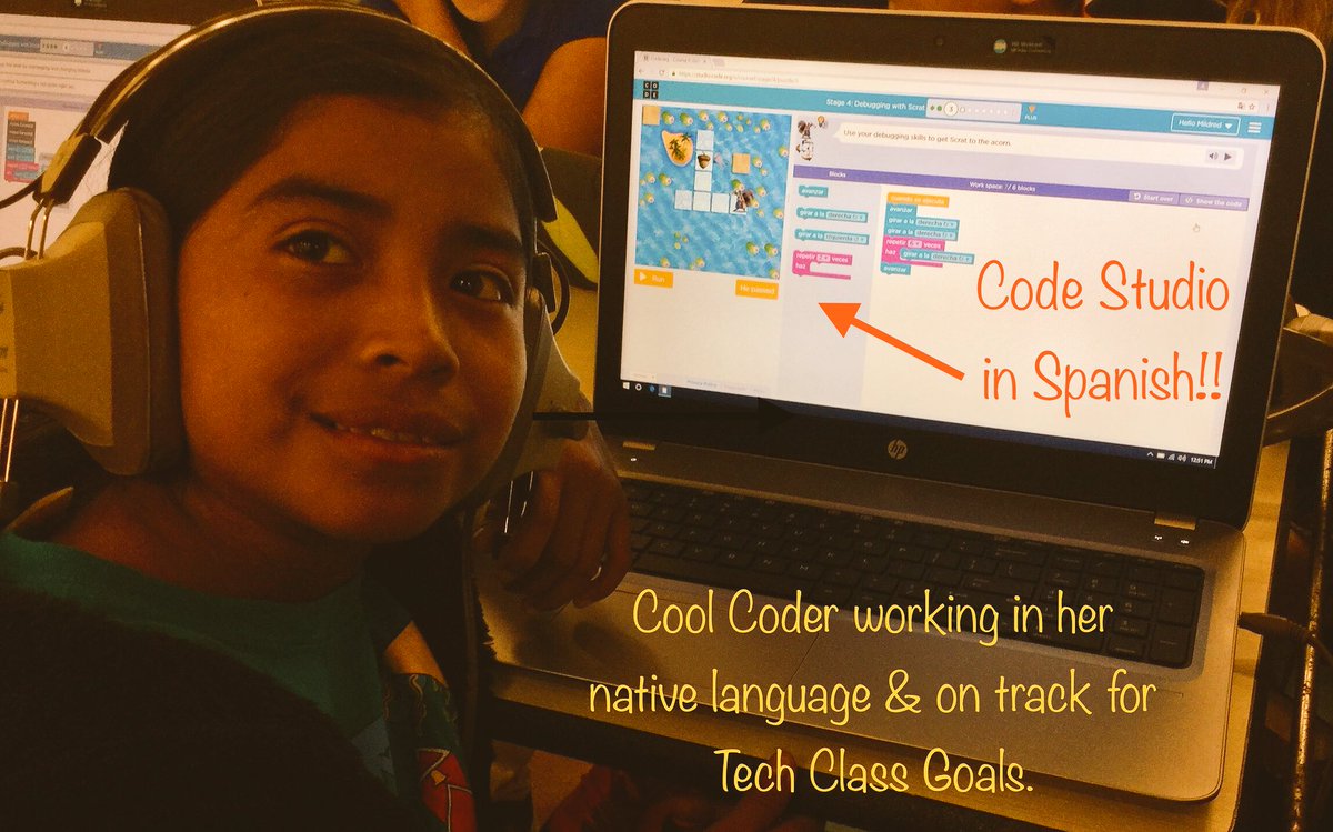 TBE_Tech's tweet image. Fab 5th grader coding in 1st language w @codeorg language translation option for “Debugging with Scrat” Awesome! ❤️#HourOfCode2017 @TommieBarfield @collierschools #LetSuccessShine 🔆