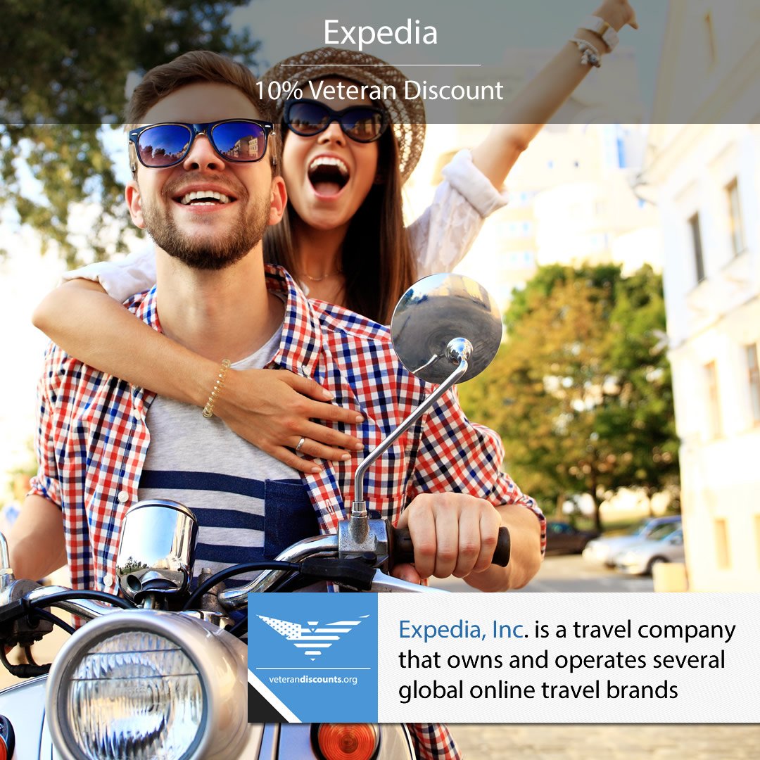 USVeteranDeals's tweet photo. Get up to 10% #veterandiscount off of #Expedia today! To view and redeem, go to: https://t.co/FoiKpP4cp3 https://t.co/JmXKbDGc43