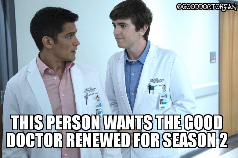 GoodDoctorFan's tweet photo. Hey @ABCNetwork keep making Monday's great and #RenewTheGoodDoctor for season 2! The fans love #TheGoodDoctor https://t.co/Sn96YFBZys
