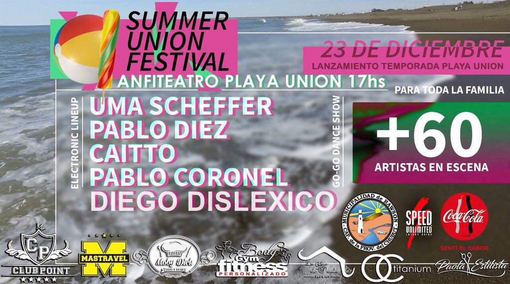 ClubPOINT_'s tweet photo. Seguimos sumando a nuestra hermosa playa! Auspiciamos el evento de este Sábado 23 
SUMMER UNION FESTIVAL 
ANFITEATRO Playa Union desde las 17:00hs
FESTIVAL DE MÚSICA ELECTRÓNICA
#MobyDick #ClubPOINT parador #Soho https://t.co/lJvnrVRI0L