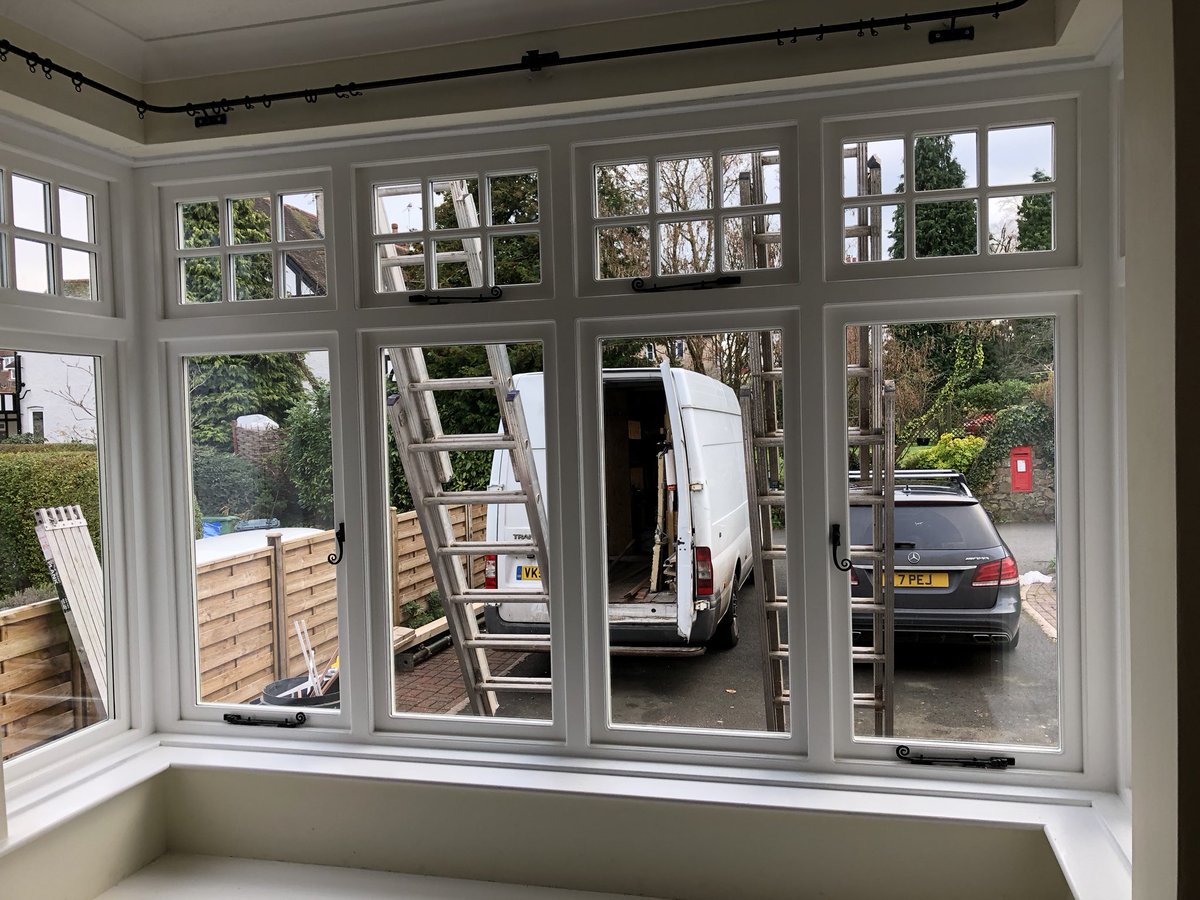 Before and during pictures of this beautiful house in Shrewsbury. What a transformation new timber windows has made. #timberwindows