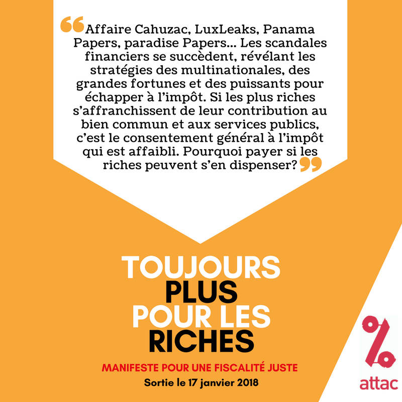 DomPlihon's tweet photo. #Cahuzac #LuxLeaks #PanamaPapers #ParadisePapers… Les scandales financiers se succèdent, révélant les stratégies des multinationales, des grandes fortunes et des puissants pour échapper à l'impôt.

Le 9/01 venez découvrir le nouveau livre d'Attac #TPLR 

https://t.co/SxwilPPQ4X https://t.co/hq9YoGC3Nh