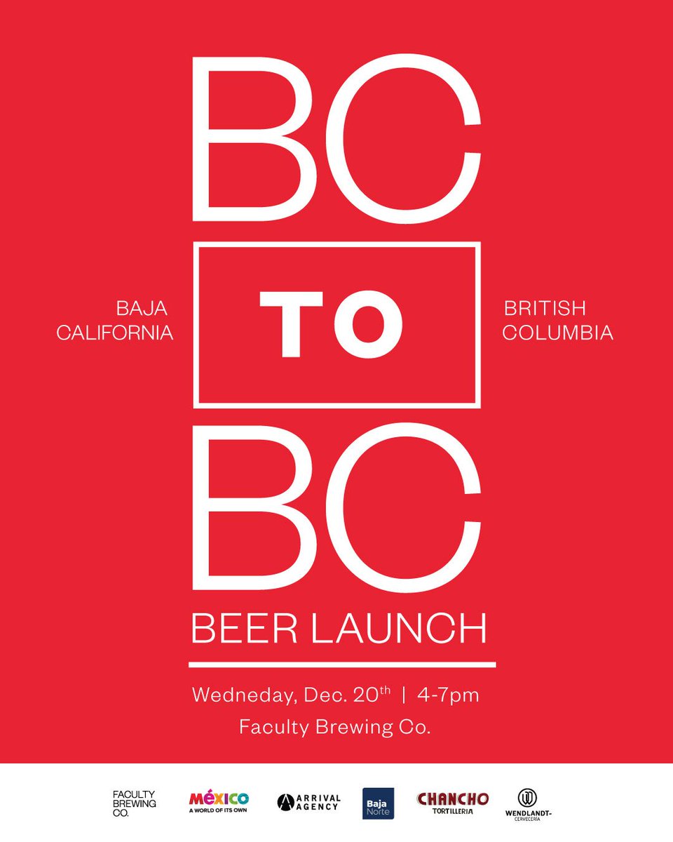 ArrivalAgency's tweet photo. FREE BEER + TACOS! Join us this Wed to launch collab between one of the best breweries in the state of baja california (@cerveceriaW) and one of the best breweries in the province of british columbia (@facultybrewing) w tacos by @chanchoYVR. RSVP: https://t.co/X9NMlG7RPu https://t.co/lLq4EC3Ydi