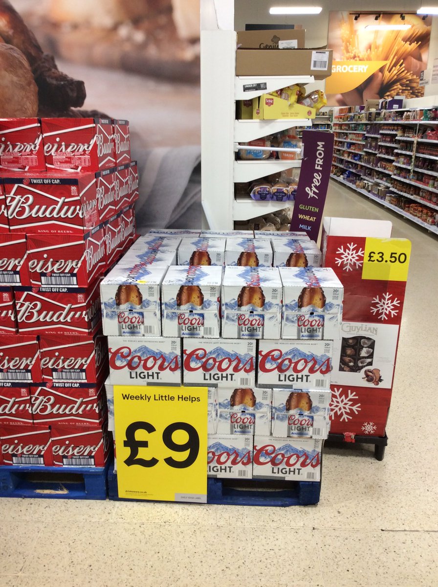 PowerforceMC26's tweet photo. Tesco Extra Prescott getting Carling and Coors out for their shoppers. At £9 who wouldn't buy that? #COPintochristmas @PowerforceMCFM2 @PowerforceMCNSM https://t.co/YLWm771tSM