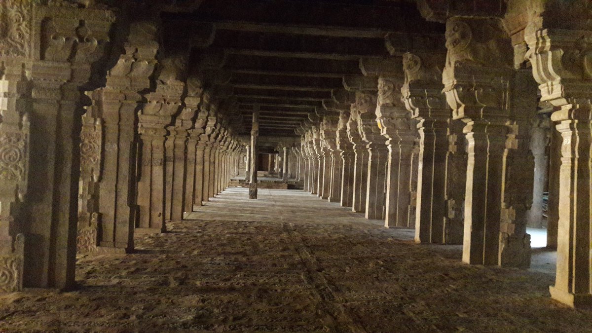 The 1000 pillar Mandapam (953 to be precise). In the centre of this gigantic Mandapam is the Stone Charriot. Currently this Mandapa is undergoing repairs and was empty. It was serene and evokes deep love for our Ancestors who took great pains in constructing such a marvel.