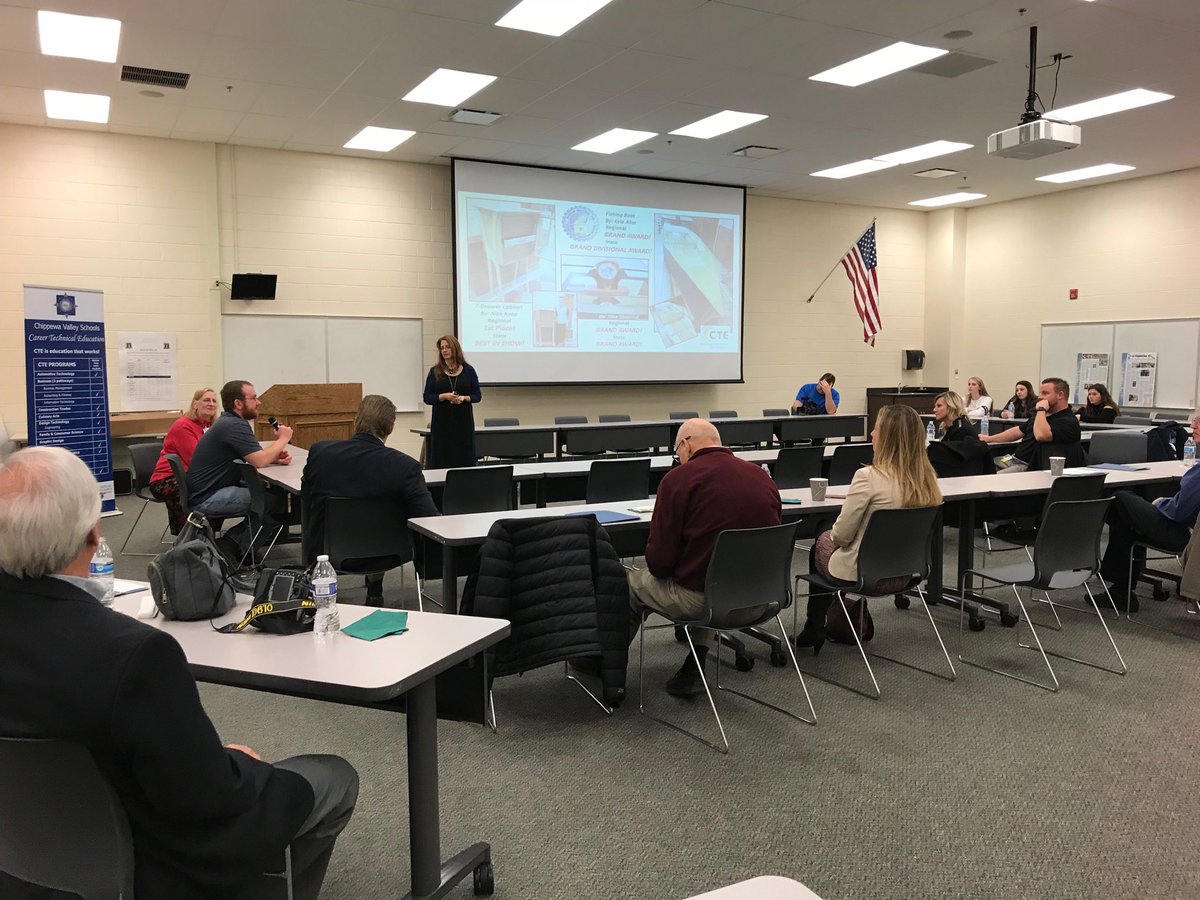 Guided discussion in the community room. Collaborating with our industry partners to keep CTE growing and strong.