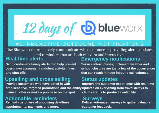 GoBlueworx's tweet image. 12 Days of @GoBlueworx Day 6: Proactive #outboundnotifications – If it’s not in my spiral bound organizer, it doesn’t exist… said no one ever in past decade. Today’s customers need, and want reminders sent directly to their phone. #CustomerExperience #USEREXPERIENCE