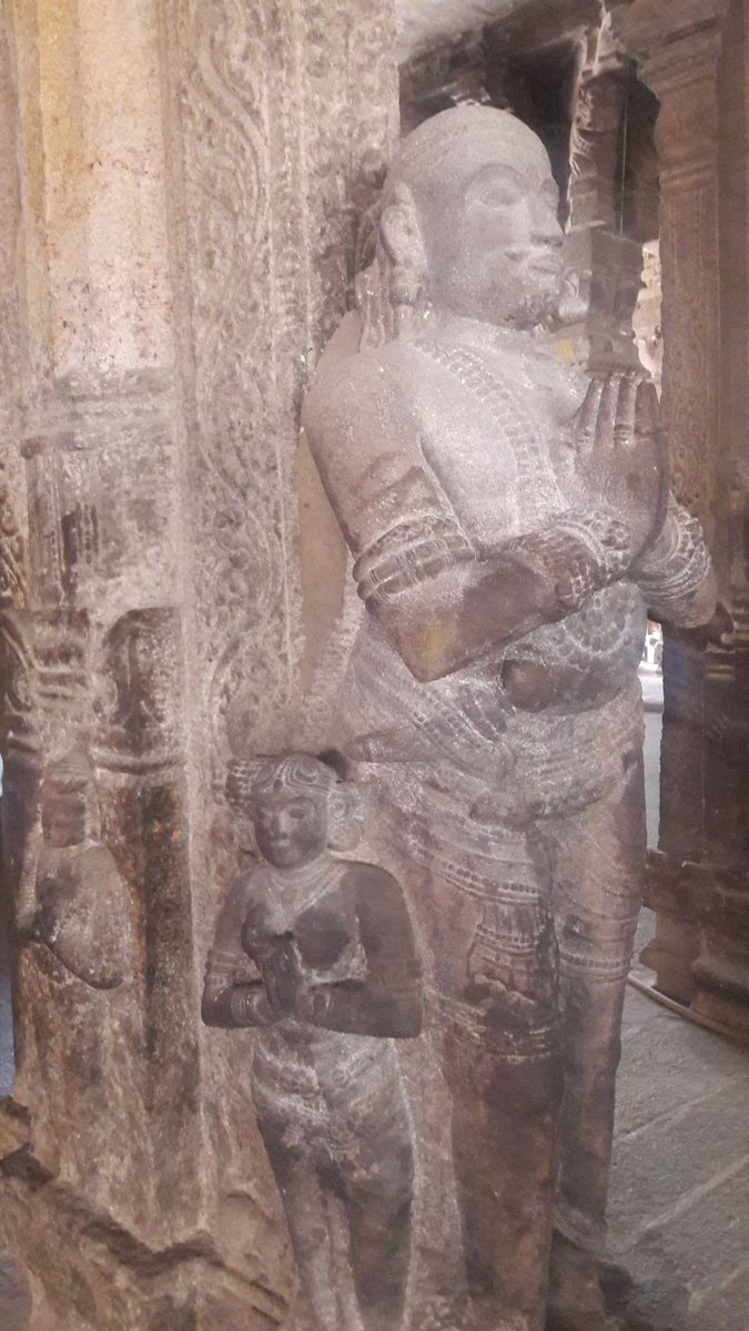 In the same Garuda Mandapam are statues of some of the great Nayaka kings (Such as Chokkanatha Nayaka: 1706-1732)Notice the shoulders with marks of Vishnu Namam, folded hands, with moustaches and above all with a sword, ready to defend the Dharma, yet great Bhakthas of Lord