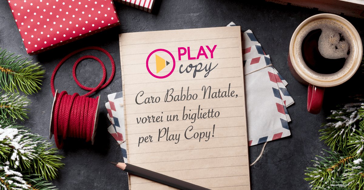 play_copy's tweet photo. Il biglietto per partecipare a Play Copy è il regalo perfetto per un copywriter. Perché non farlo sapere al "tuo Babbo Natale"? 😉  https://t.co/jIHTf06DLF #Natale #copywriting #formazione #playcopy https://t.co/eIOWNopTVP