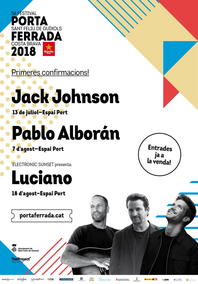 PortaFerrada's tweet photo. ATENCIÓ!! Nous noms confirmats per #PortaFerrada2018: #JackJohnson, concert inaugural, i #Luciano a la festa de cloenda #ElectronicSunset. Entrades a la venda demà a les 10h a https://t.co/AjAh2C1uwa https://t.co/PEAJYRpJHC