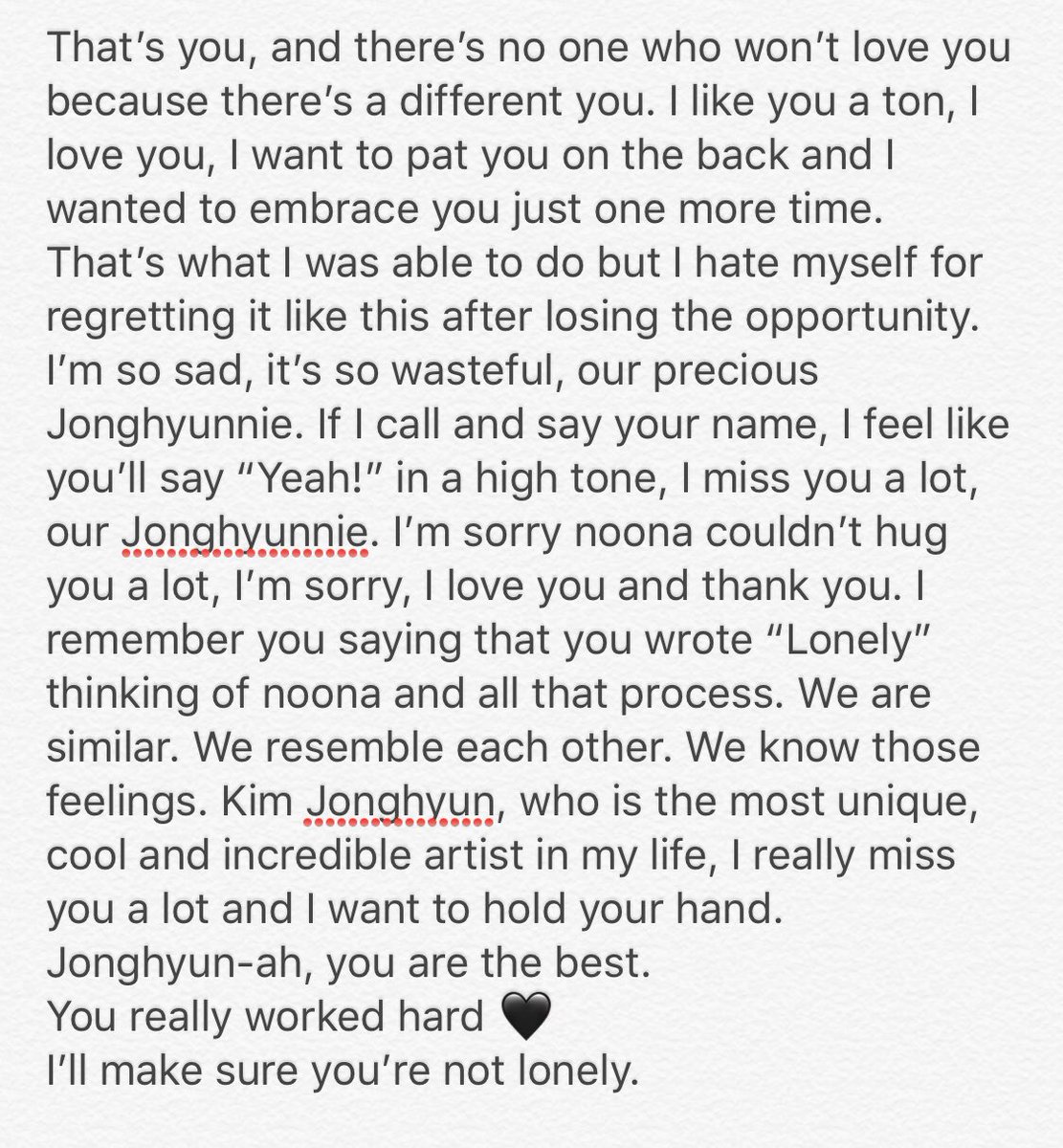 SonexStella's tweet photo. [TRANS] Taeyeon’s farewell post to Jonghyun 🖤🖤🖤 #RIPJonghyun https://t.co/GPRAWA5s8k