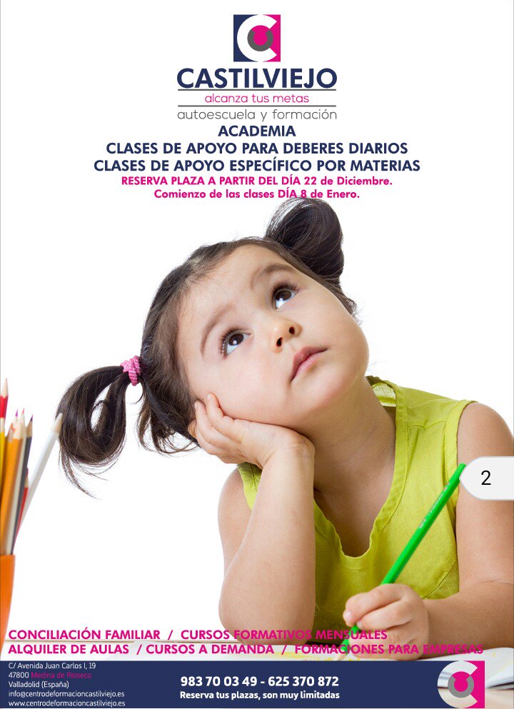 ¡AMPLIAMOS NUESTRO SERVICIO!
Sí, ahora en Autoescuela Castilviejo,además de poder sacarte tu permiso de conducir, ofreceremos el servicio de ACADEMIA.
Impartiremos clases particulares de primaria,secundaria y bachillerato para materias específicas y ayuda en los deberes diarios.