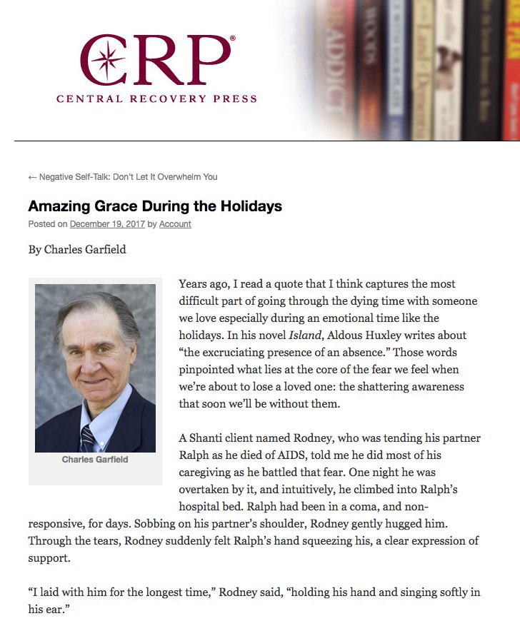 RecoveryPress's tweet photo. Losing someone can be rough, especially as the holidays approach.

Author Charles Garfield's recent blog post shares one couples love story and how fond memories and love can help heal the heart.

Read more here: https://t.co/zjaJ3jMIzq   

#lifeslastgift #shantiproject #healing https://t.co/KouofihG2R