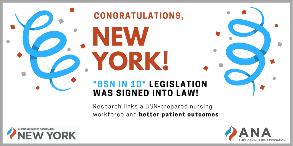 ANAPresident's tweet photo. All of us at ANA congratulate @newyork_ana &amp; everyone who worked to make the BSN in 10 law a reality! NY patients are safer for your efforts! https://t.co/a3WDCKQ841