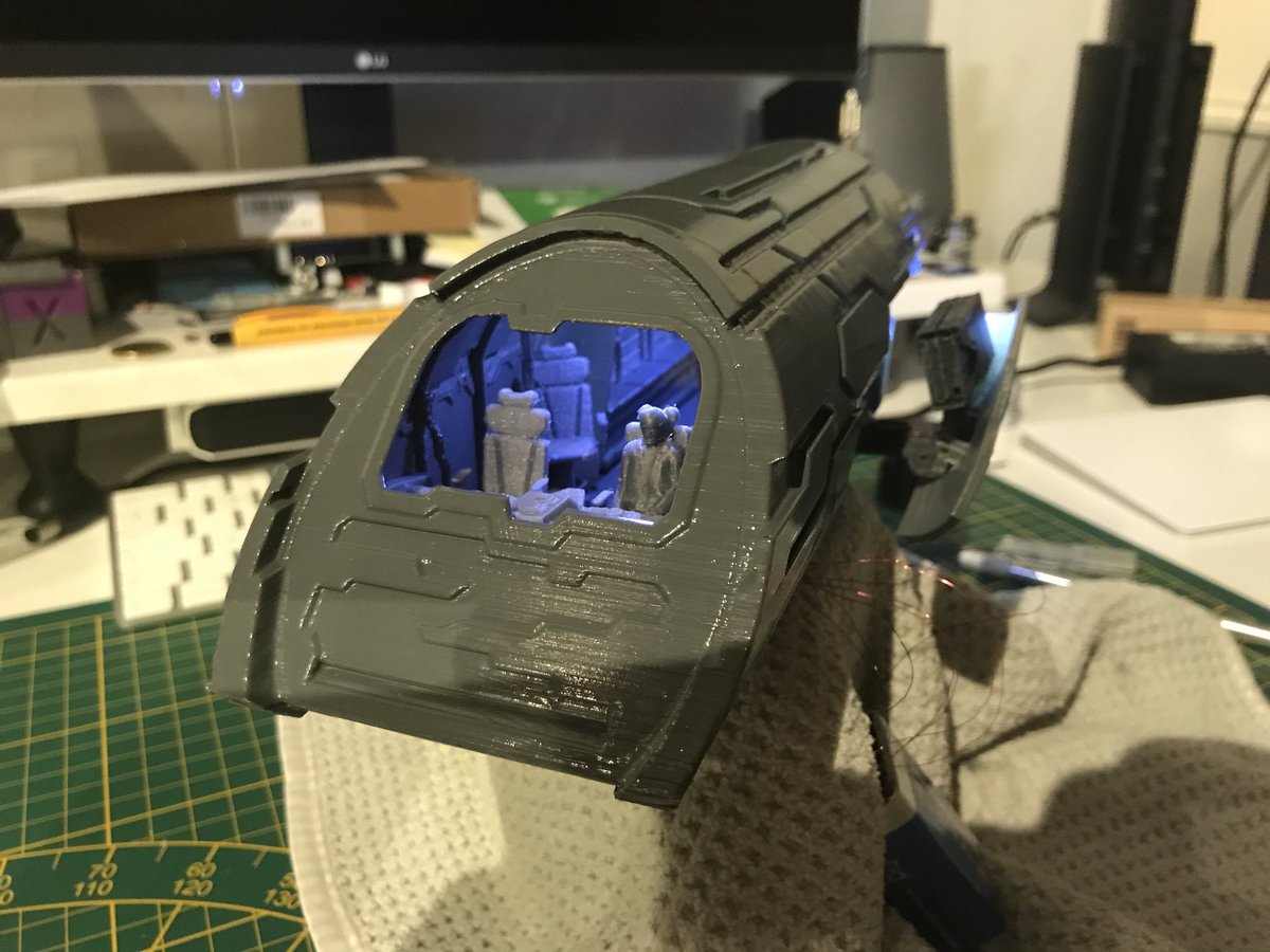 cptspekkie's tweet photo. @dhewlett Now that you have a 3D printer, projects like my current model build are within your grasp. Still working on the electronics and diarama base to simulate a lift off with the rear hatch still partly open. Hope you like it. https://t.co/d0CNwnnbYb