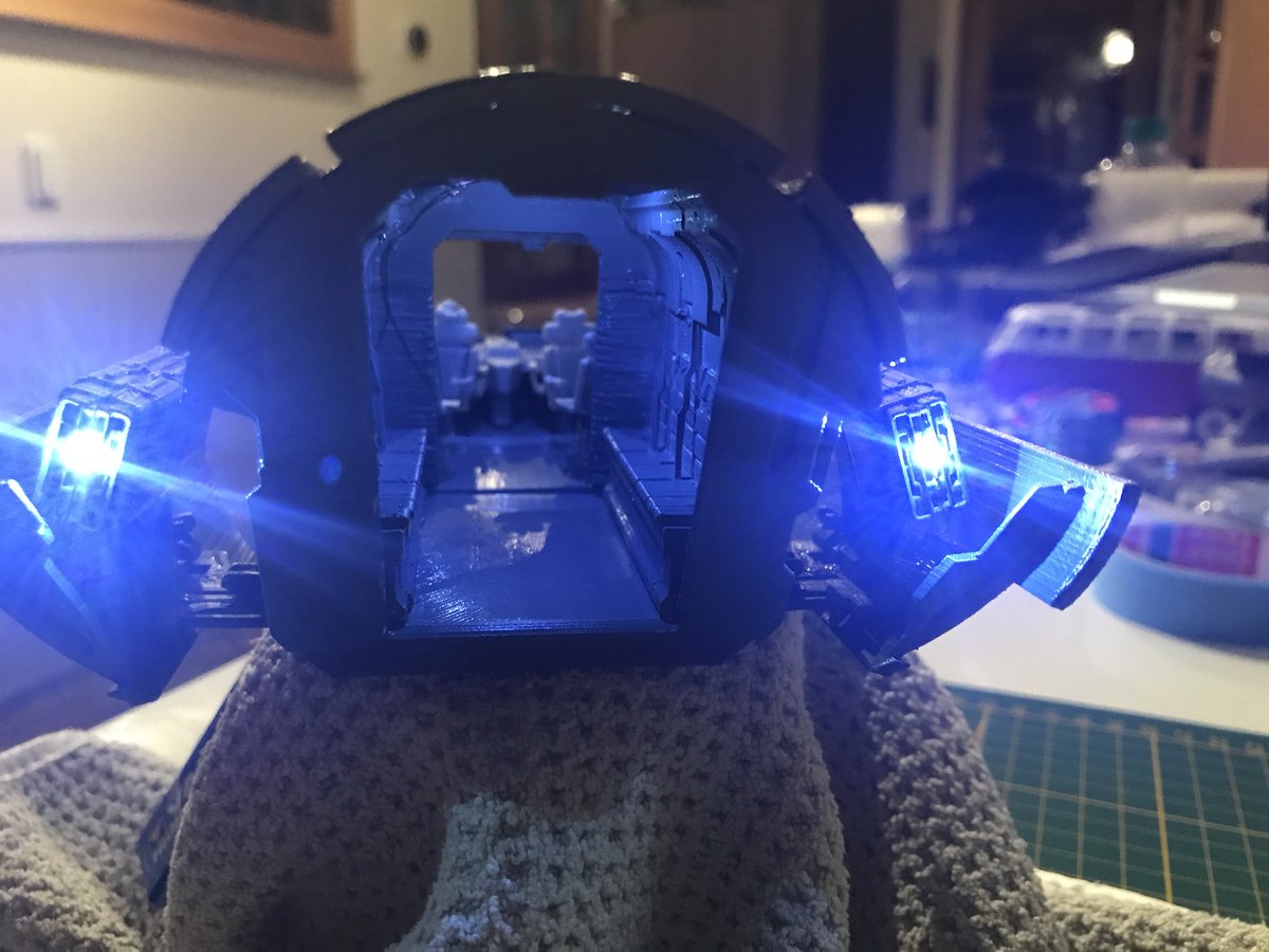 cptspekkie's tweet photo. @dhewlett Now that you have a 3D printer, projects like my current model build are within your grasp. Still working on the electronics and diarama base to simulate a lift off with the rear hatch still partly open. Hope you like it. https://t.co/d0CNwnnbYb