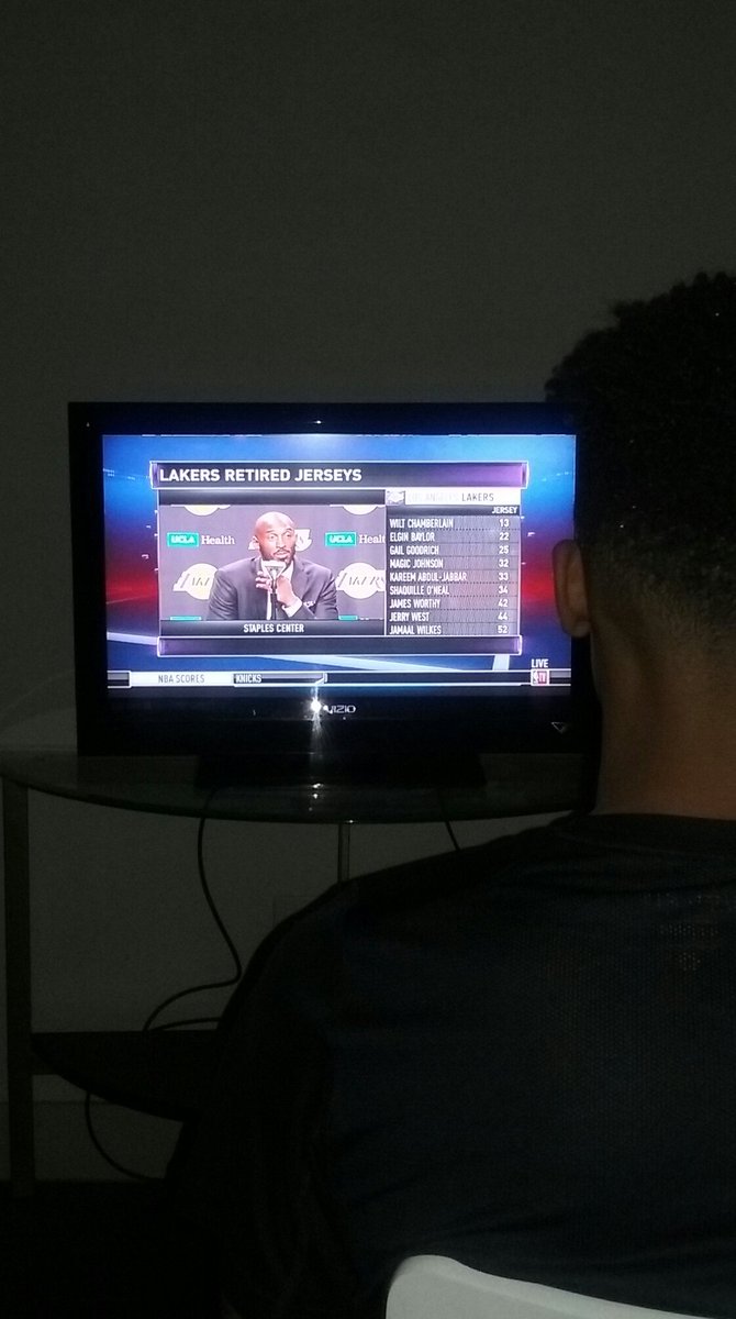 JayJoness's tweet photo. Saw J watching Kobe retirement in his room last night. Told him that he was 17 when he got drafted #RealProcess https://t.co/Jifp0mC6es