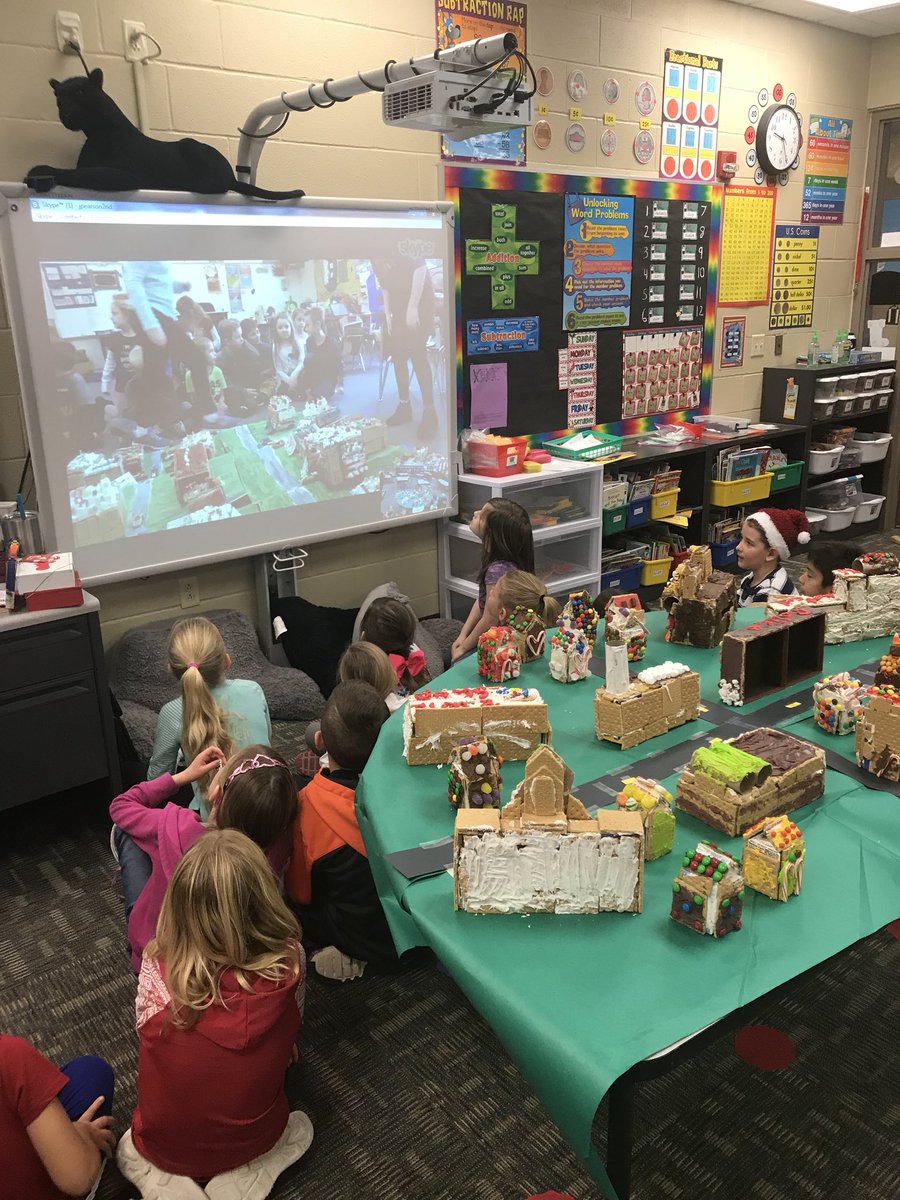 PearsonsPride's tweet photo. Great time building our gingerbread community and Skyping to share it. #gingerbreadSTEM https://t.co/u4AlorWww7