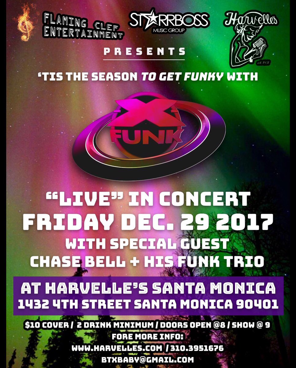 xfunk's tweet image. Happy Holidays everyone 🎄🎊...In 10 days my gift to you...Tis’ The Season To Get Funky With X-FUNK &amp;amp; Chase Bell &amp;amp; his Funk Trio on 12-29-17 @ Harvelle’s Santa Monica •Get TIX At• harvelles.com