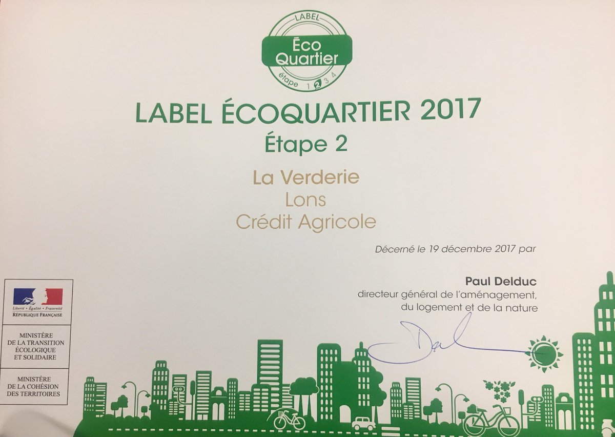 NPatriarche's tweet photo. Journée parisienne très agréable ! La commune de Lons est la première 👍 du département des P-A a être labellisée Ecoquartier étape 2 dans le cadre de la Résidence La Verderie réalisée par la Caisse régionale du Crédit Agricole. 1/2 https://t.co/LOOmkDQhkZ