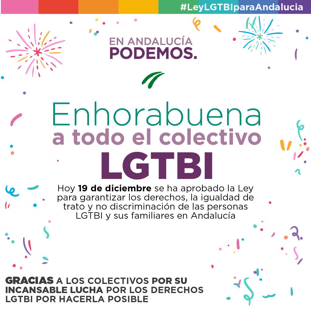 Enhorabuena a todos los colectivos por esta #LeyLGTBIparaAndalucía y su aprobación por unanimidad en el #PlenoAnd
