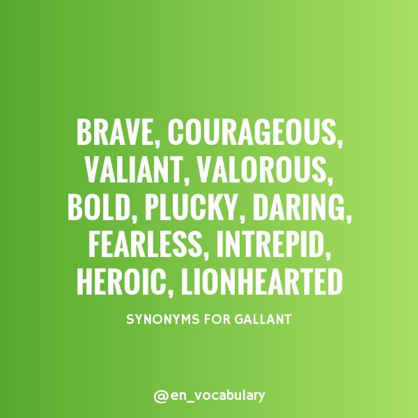 cinemaandfolks's tweet photo. Noun:gallant
[ga-lunt]

Meaning
brave; heroic.

"a gallant warrior"
#vocabulary #learnenglish #english #inglés #الإنجليزية #Vocab #영어 #Anglais #English #Inglise #英语 #английский  #تعلم_انجليزي  #ingilizce #twinglish #اللغة_الانجليزية #angielski  #idiomy #studyEnglish  #grammar https://t.co/0Rysflg6kA