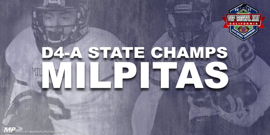 CIFState's tweet photo. ICYMI: Milpitas (14-1) def. Southwest EC (14-1) FINAL: 45-12

Congratulations to Milpitas 🏆 @CIFState  D4-A Champions! #CIFfb https://t.co/g0RzkE7Rq1