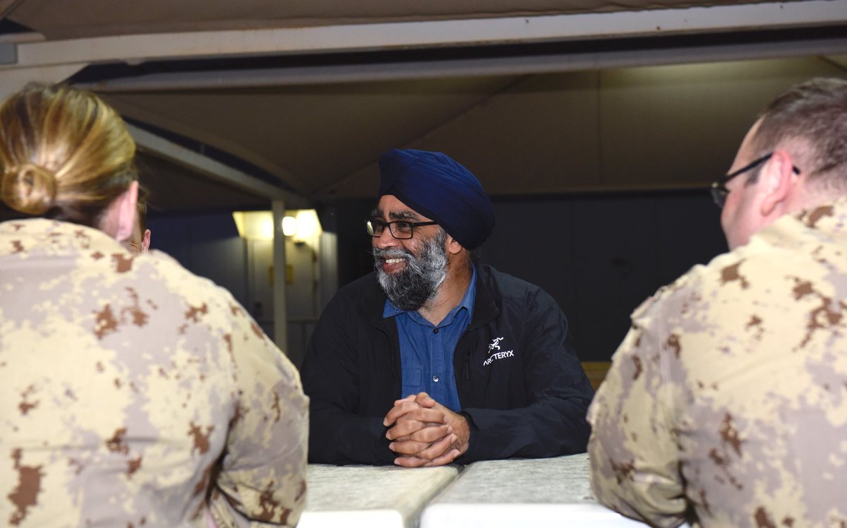 HarjitSajjan's tweet photo. Spent today at Camp Canada in #Kuwait visiting our @CanadianForces members. It is an honour to join some of our women and men deployed this season and bring best wishes from back home. You make us all proud. #CAF 🇨🇦 https://t.co/Td7QCjayRk