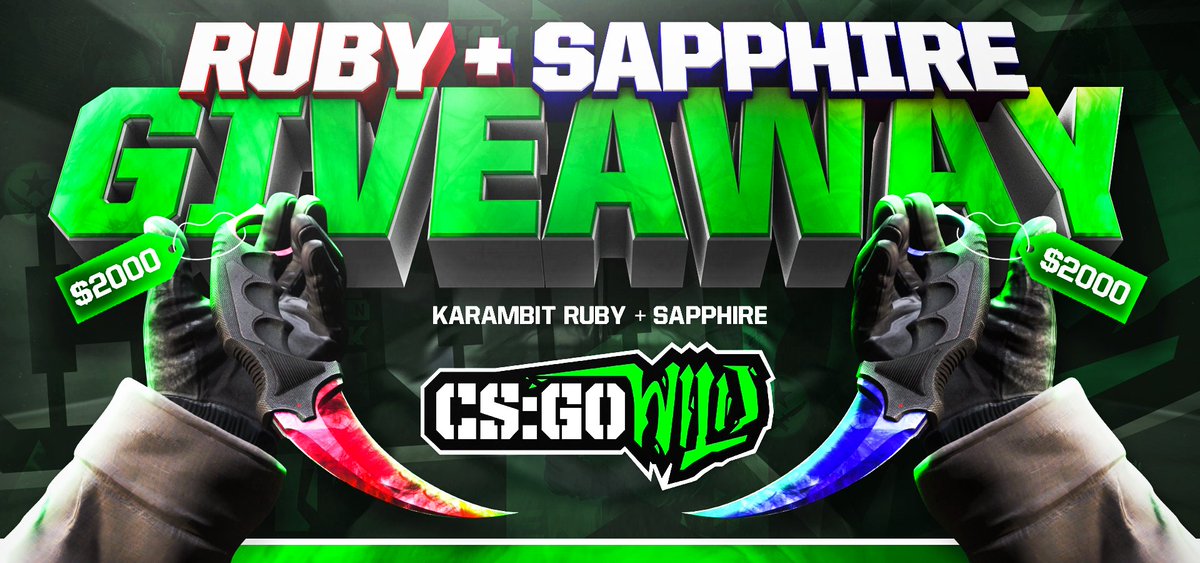 CSGOWILD.COM's 24 HOUR KARAMBIT RUBY + SAPPHIRE GIVEAWAY. 2 Winners. RT & Follow to enter, winners drawn in 24 hours. #GoWild #ComingSoon