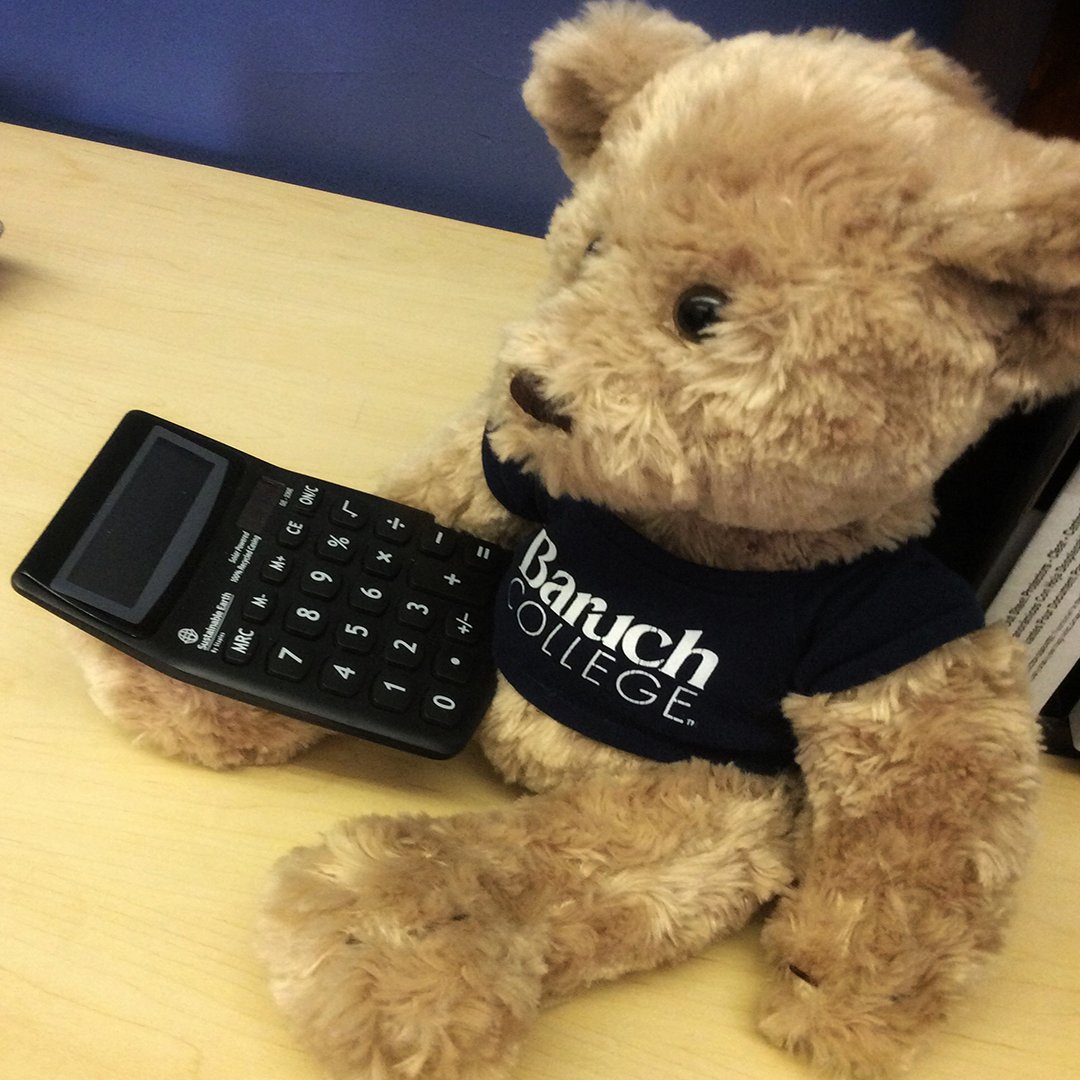 BaruchCollege's tweet photo. #TeddyTuesday Thank goodness for calculators! Only a few days left bearcats; keep #studying for your #baruchfinals #finals2017 #bebaruch https://t.co/cYqlOUSL9s