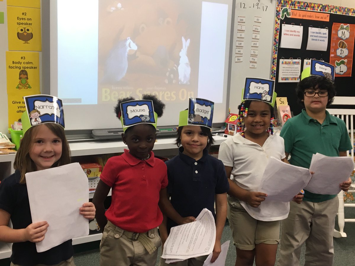 AllisonLorrae's tweet photo. My first graders rocked "Bear Snores On" and "The Mitten" for Reader's Theater today. Fluency fun! #CESbuzzing #ircschools https://t.co/IC8dKNPdE7