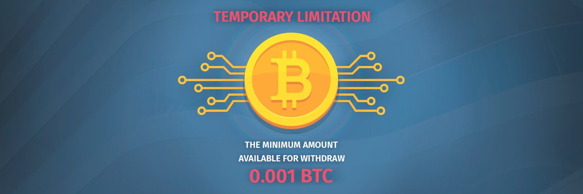 AutomatixTop's tweet photo. BITCOIN LIMIT
We have imposed a temporary limit on the amount of Bitcoin withdrawal due to a high load on the blockchain network. The current minimum amount available for Bitcoin withdrawal is 0.001 BTC.
We will return the previous limits once the situation stabilizes. https://t.co/RZ3sSoM1RI