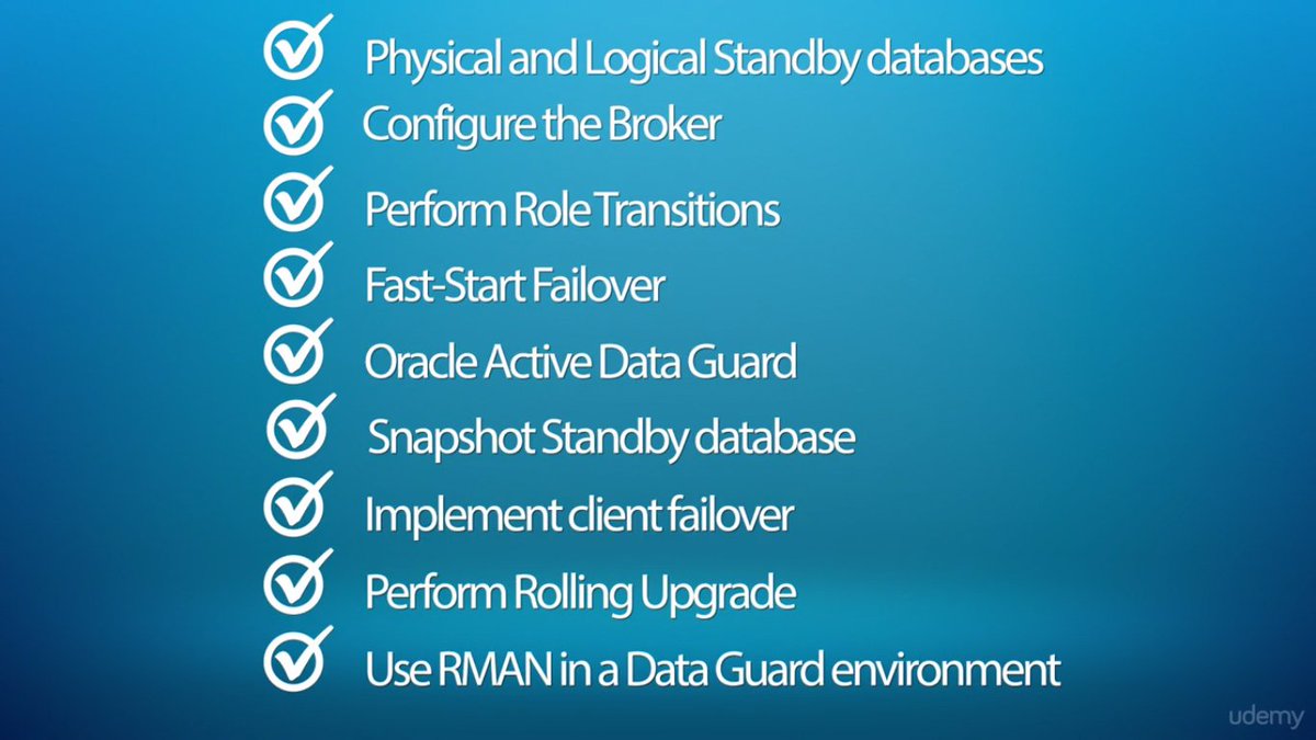 OracleCourse's tweet image. Take your gift 89%off before 31 Dec., Full Professional Oracle DBA Courses From 140$ to 15$
1- Oracle12c Data Guard configuration  
udemy.com/oracle-12c-dat…
Full Lifetime,Access on mobile &amp;amp;TV

#BigDataRetweet #code #Discount #amazon #deal
#MachineLearning #AI #Deeplearning #NLP