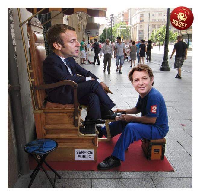 Avant, il lui a fait reluire es chaussures avec finition glaçage des bouts .. #MacronJT20HWE #Macron20HWE #DelaBrosseAReluire